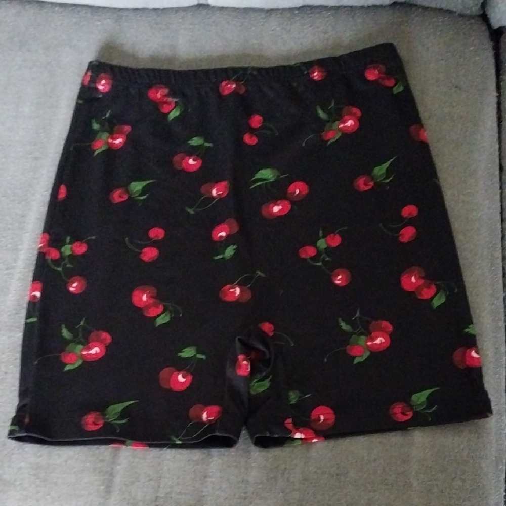 Black Bike Shorts with Cherry Print